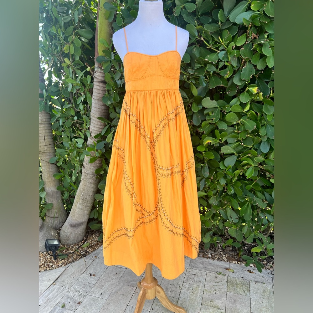 Ulla Johnson Handmade Mariza Dress Papaya Orange Embroidered Size 2 - Picture 2 of 12